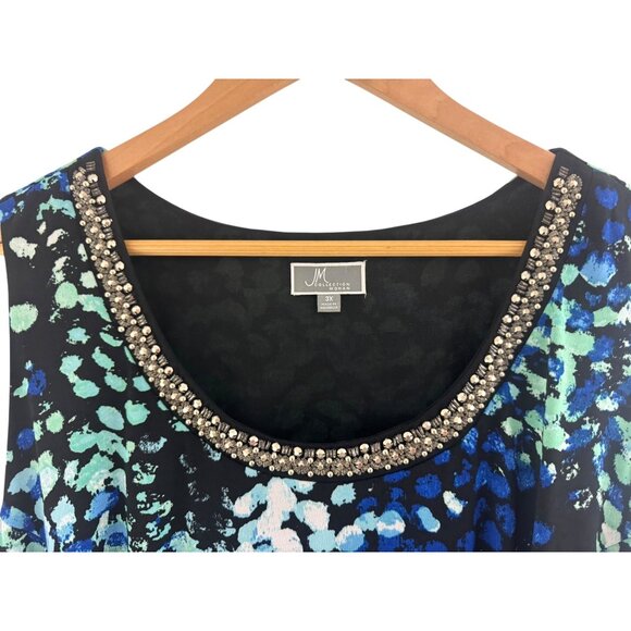 JM Blue Green Abstract Print Beaded Scoop Neck Dress Size 3X 22 24 Plus Size New - Picture 3 of 7